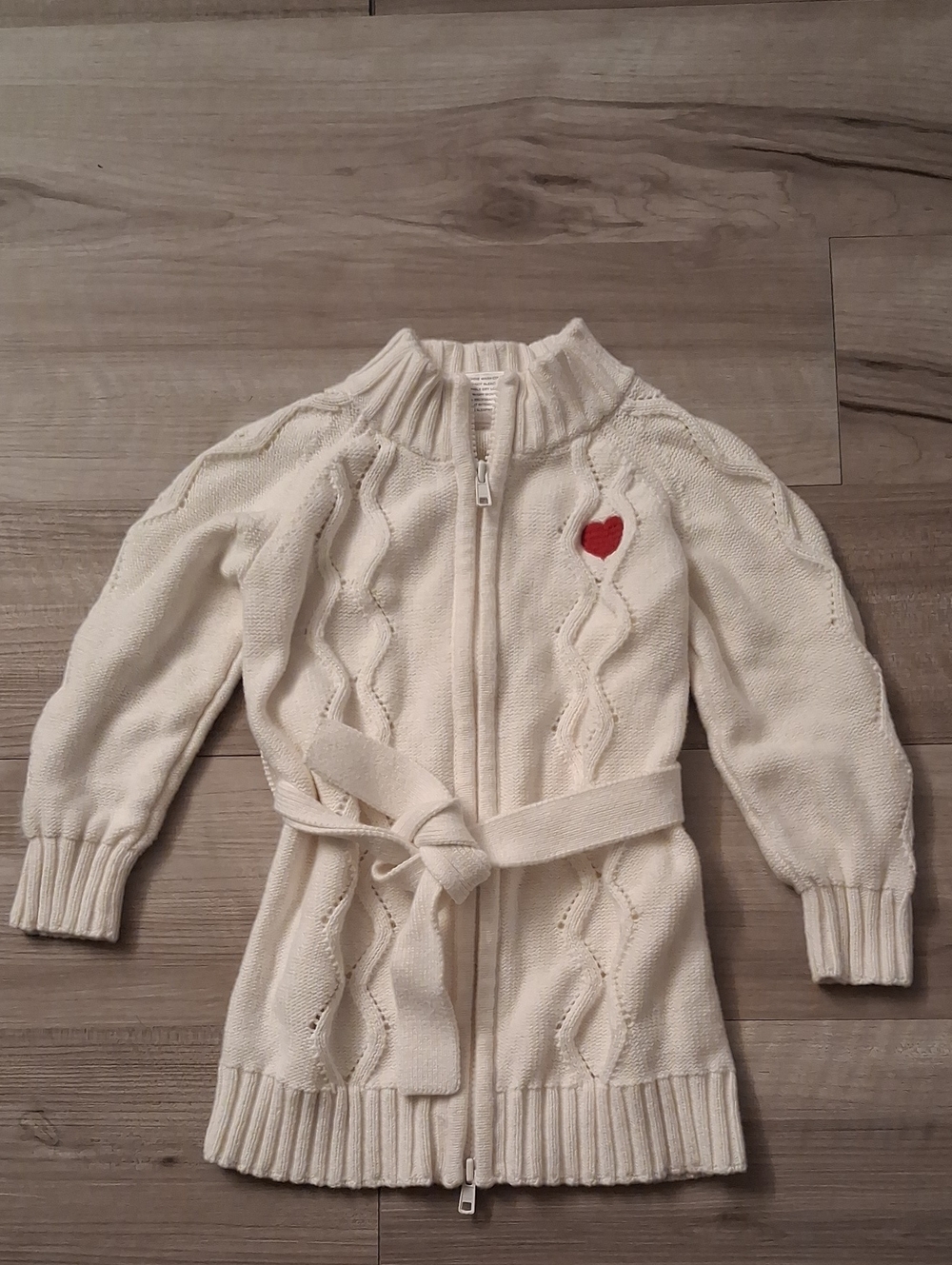 Gymboree Cream Cable-Knit Zip Cardigan Red Heart Vintage Size 3 (N)